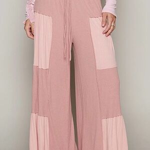 P11 POL Pink Patchwork Wide-Leg Pants